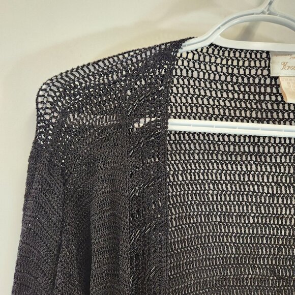 Kroshetta Crocheted Beaded Black Cardigan Y2K Size Medium - Picture 4 of 12